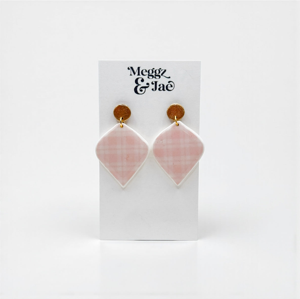 “Ellie” blush pink plaid dangles