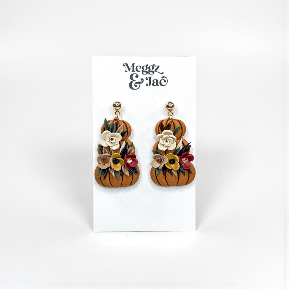 “Autumn” pumpkin with florals polymer clay dangles