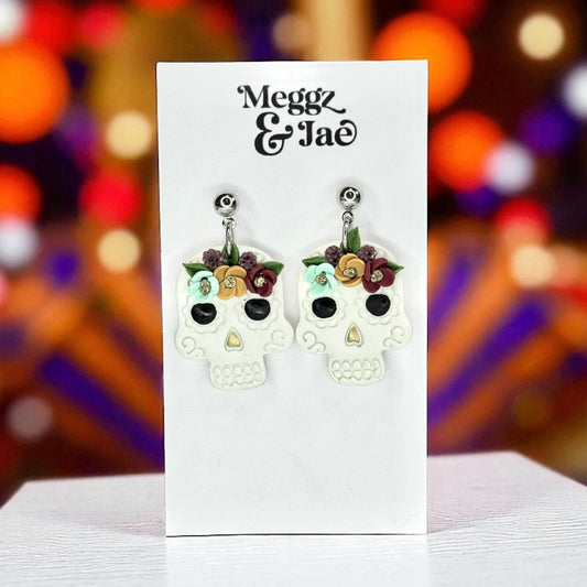 “Sugar Skulls”polymer clay dangle earrings