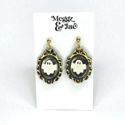 “Ghost cameo” polymer clay dangle earrings