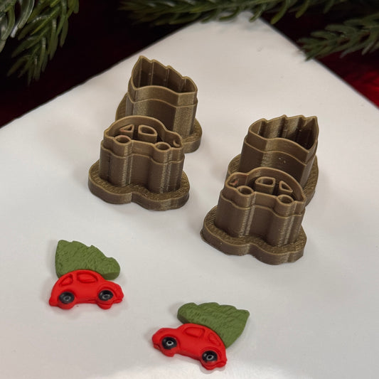 Christmas 4 piece car with tree stud polymer clay cutter