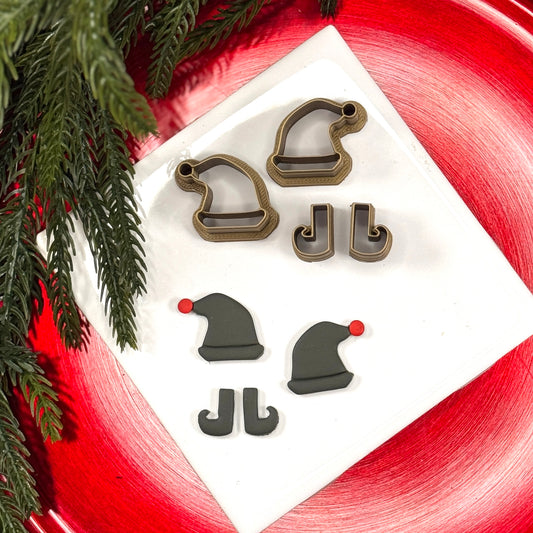 Christmas set of 4 elf hat and shoes polymer clay cutter