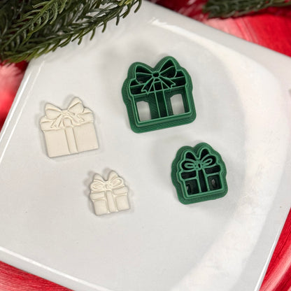 Christmas gift present stud dangle polymer clay cutter