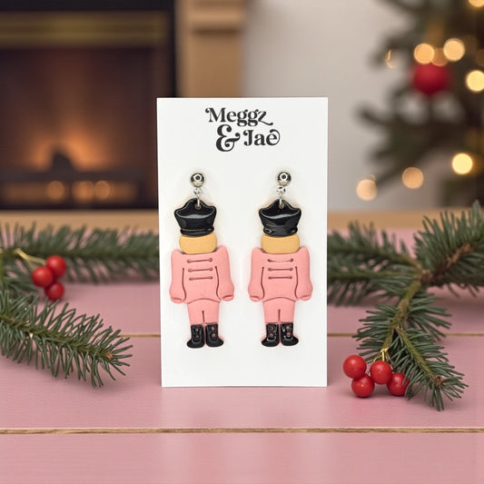 Pink Christmas Nutcracker Polymer Clay Earrings
