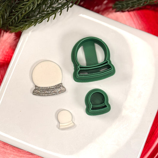Christmas snow globe stud dangle polymer clay cutter
