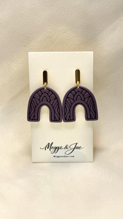 Handmade Polymer Clay Arch Earrings | Deep Plum Statement Dangles | Modern Minimal Earrings | Meggz & Jae