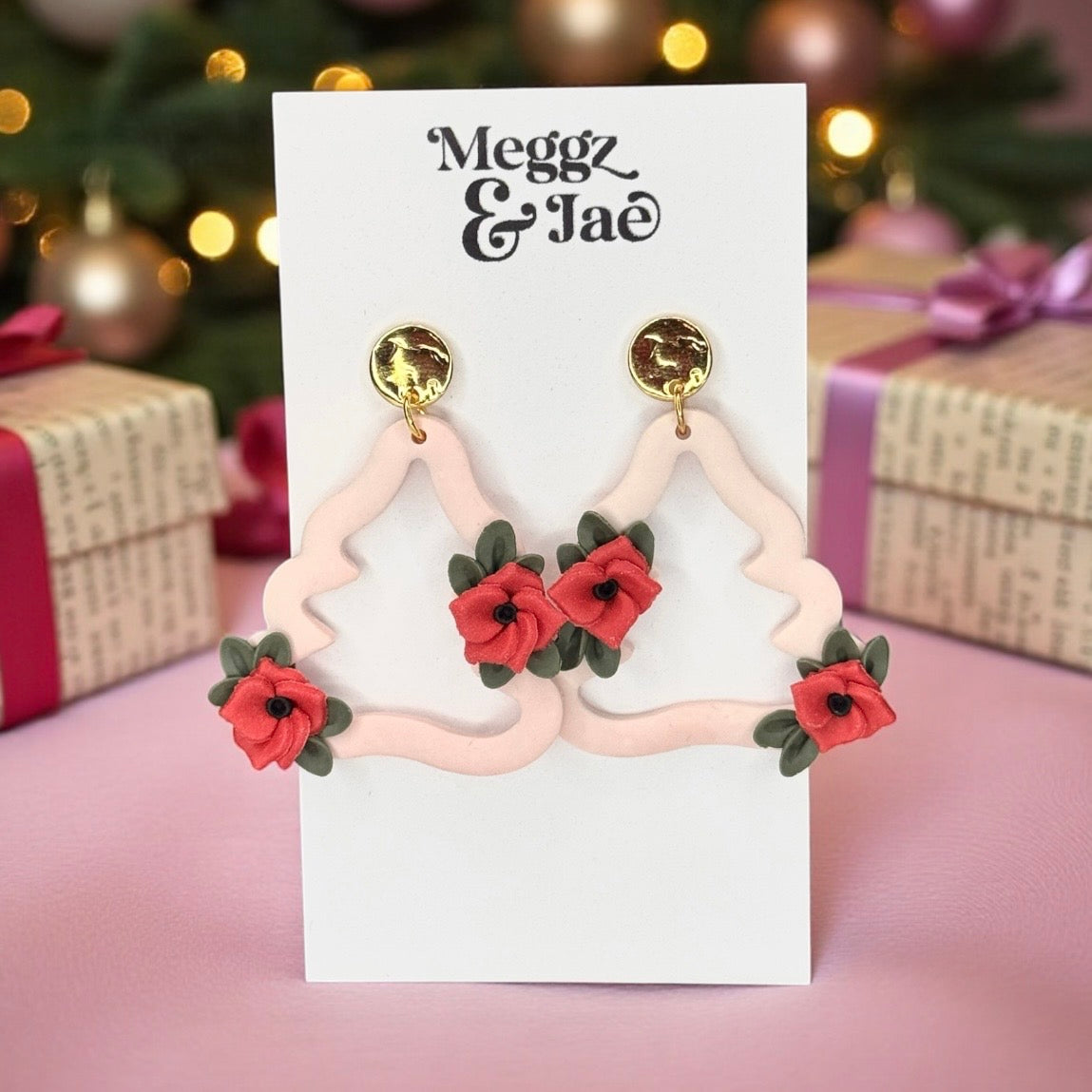 Blush Christmas Tree Polymer Clay Earrings