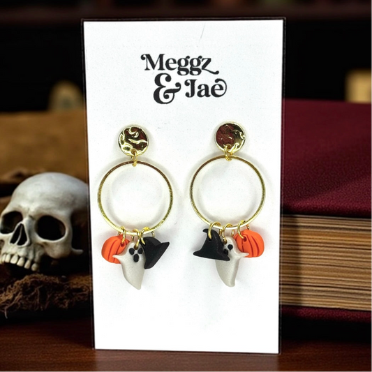 “Haunted Hoop” charm polymer clay dangle earrings