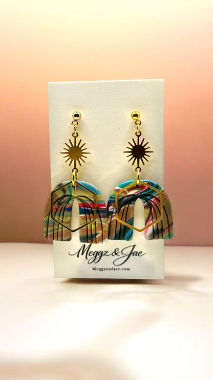 Abstract Arch Statement Earrings Handmade Polymer Clay Lightweight Dangle Earrings Meggz and Jae