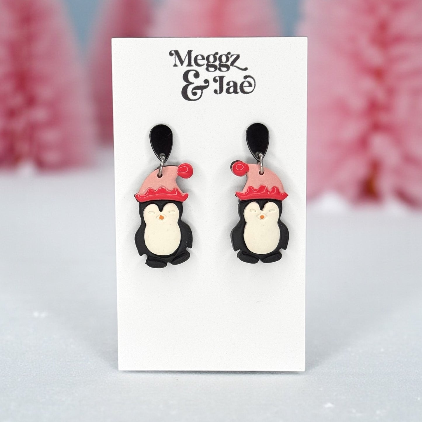 (Copy) Pink Snowman Polymer Clay Earrings