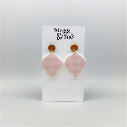 “Ellie” blush pink plaid dangles