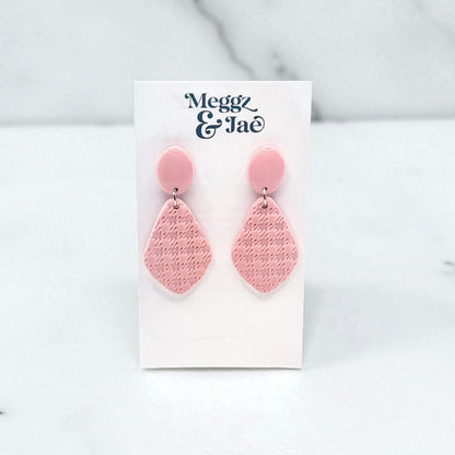 “Cheri” pink textured diamond dangles