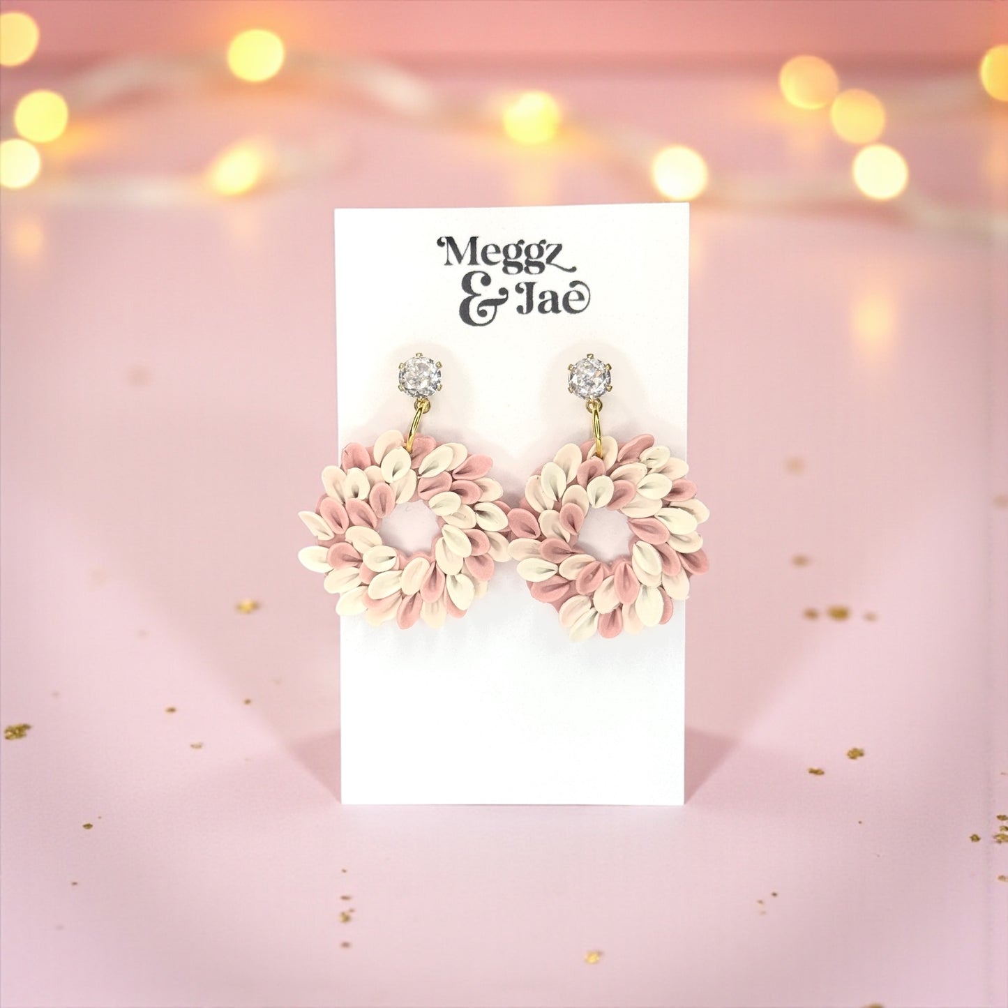 Blush Wreath Pink Christmas Polymer clay Earrings