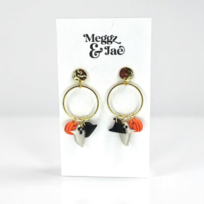“Haunted Hoop” charm polymer clay dangle earrings