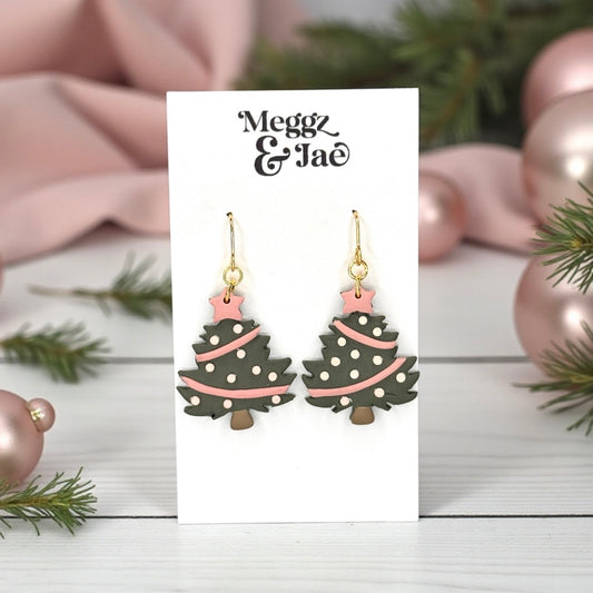 Garland with Star Christmas Tree Polymer Clay Earrings