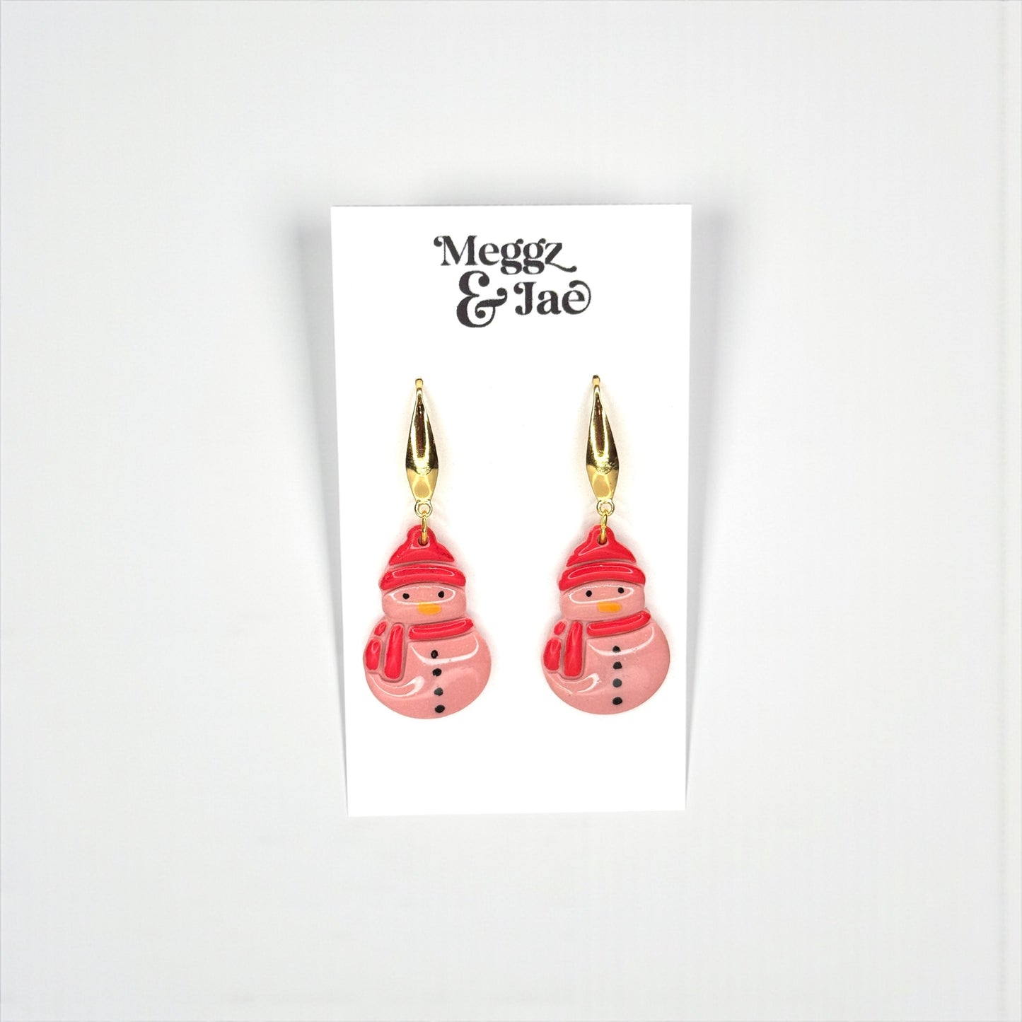 Pink Snowman Polymer Clay Earrings