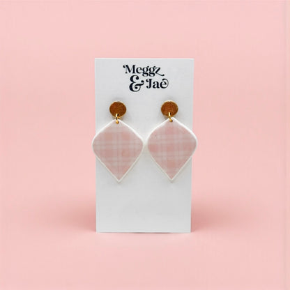 “Ellie” blush pink plaid dangles