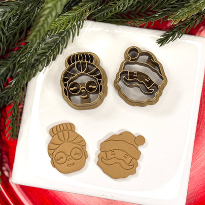 Christmas set of 2 santa with Mrs claus polymer clay cutter