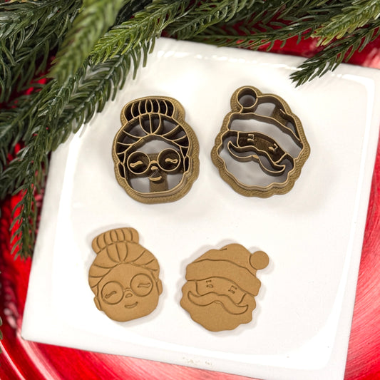 Christmas set of 2 santa with Mrs claus polymer clay cutter