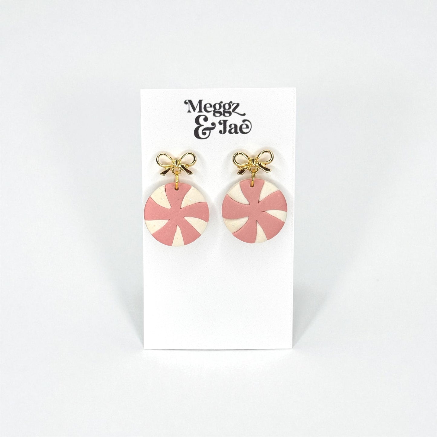 Pink Peppermint Polymer Clay Earrings