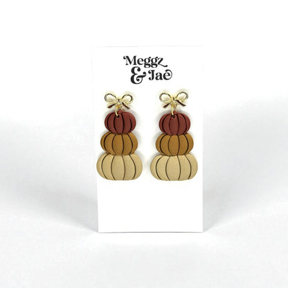 “Stacked pumpkins” polymer clay dangle earrings