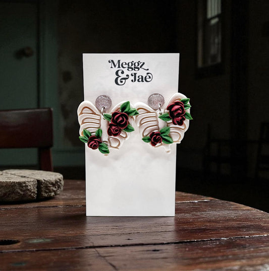 “Rose Ribs” rose floral ribcage polymer clay dangles