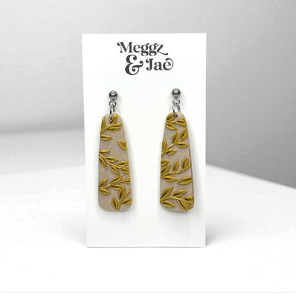 “Aubri” Mustard leaf dangle polymer clay earrings