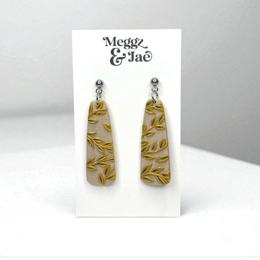 “Aubri” Mustard leaf dangle polymer clay earrings