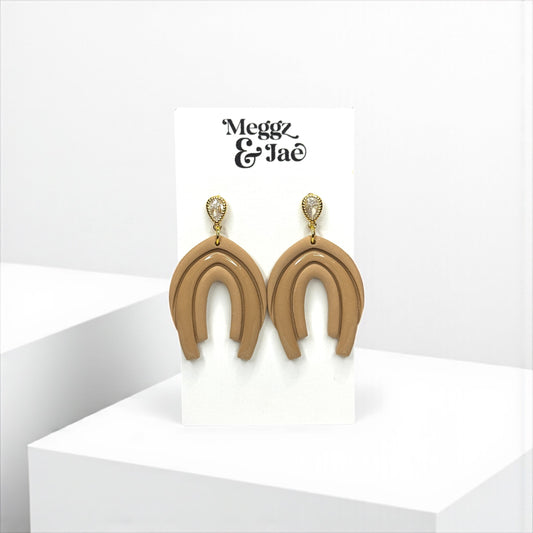 “Abby” Neutral beige arch style dangles with cz topper