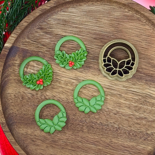 Christmas wreath hoop with cut out polymer clay cutter