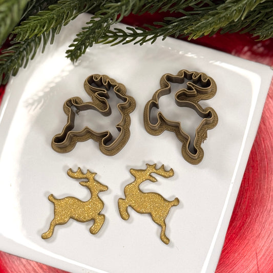 Christmas set of 2 reindeer silhouette polymer clay cutter