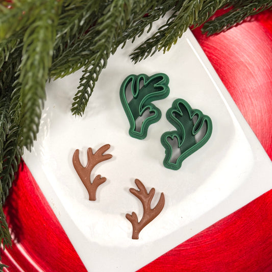 Christmas 2 piece antler reindeer polymer clay cutter