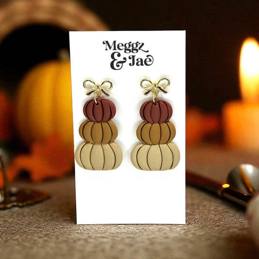 “Stacked pumpkins” polymer clay dangle earrings