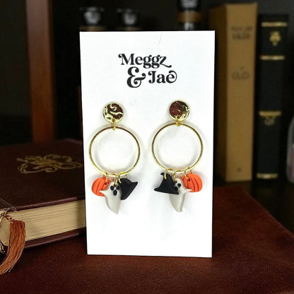 “Haunted Hoop” charm polymer clay dangle earrings