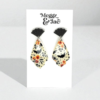 “Pattern Bats” polymer clay dangle earrings
