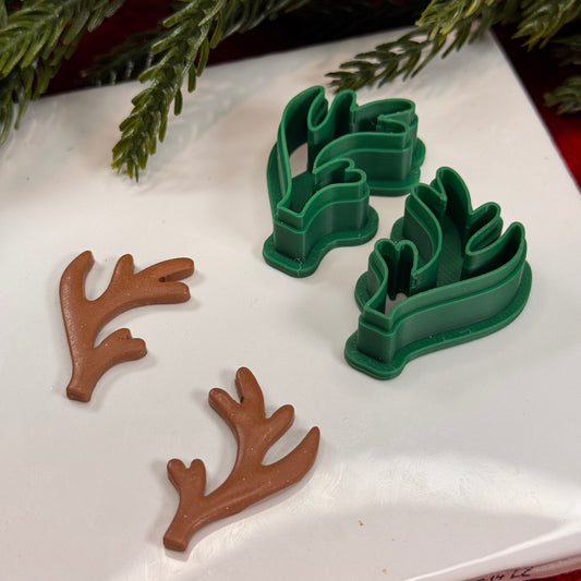 Christmas 2 piece antler reindeer polymer clay cutter