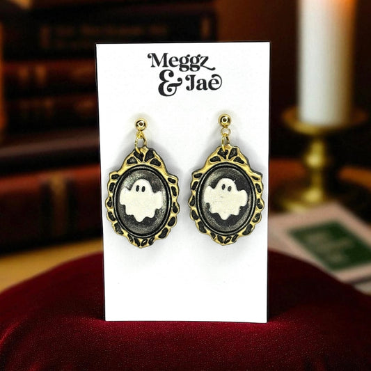 “Ghost cameo” polymer clay dangle earrings