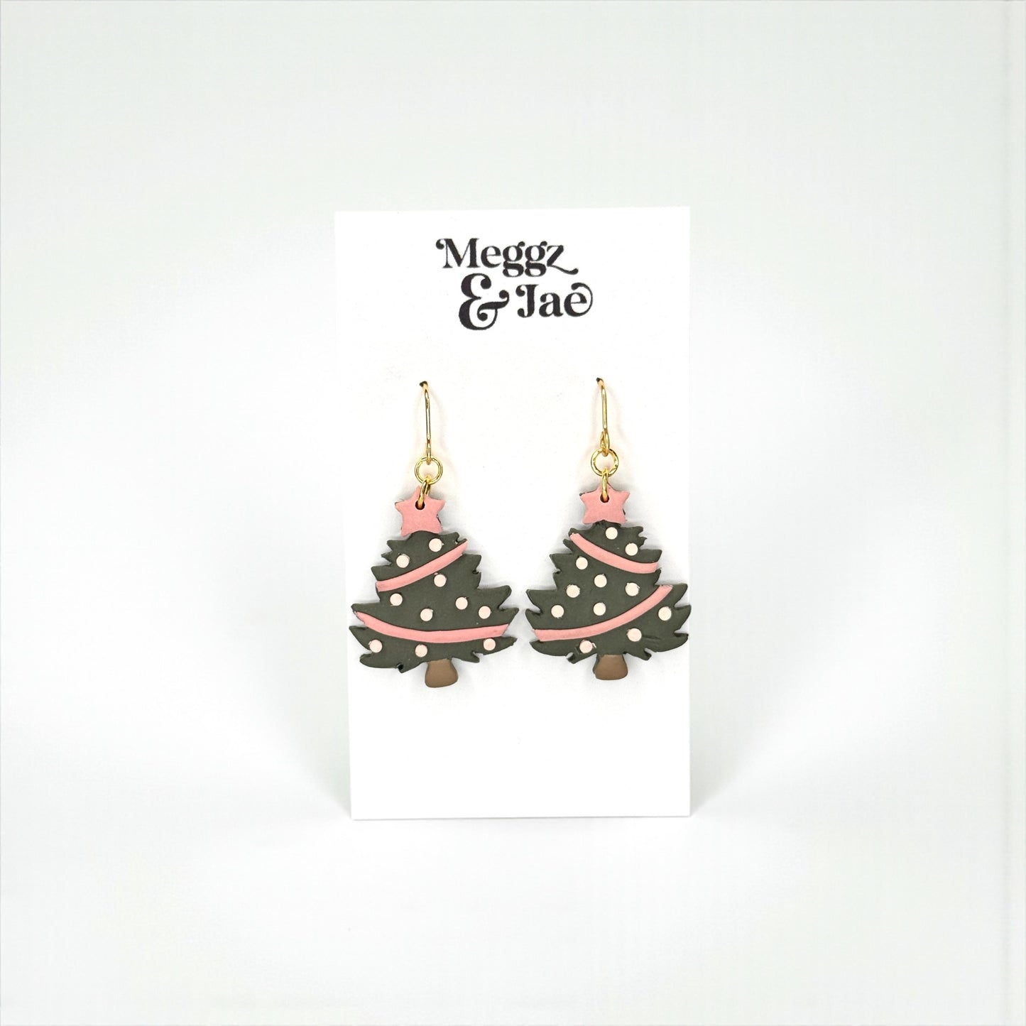 Garland with Star Christmas Tree Polymer Clay Earrings