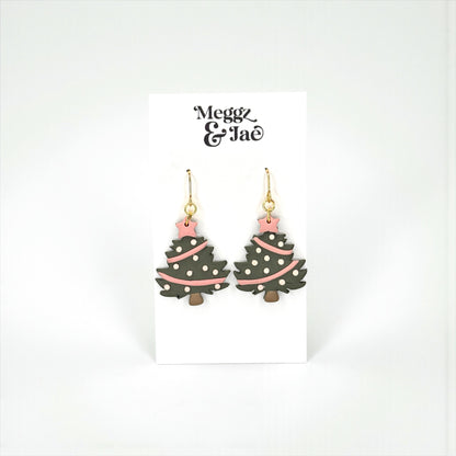 Garland with Star Christmas Tree Polymer Clay Earrings