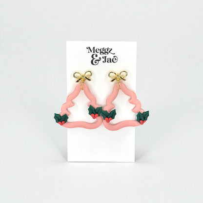 Pink Christmas Tree Polymer Clay Earrings