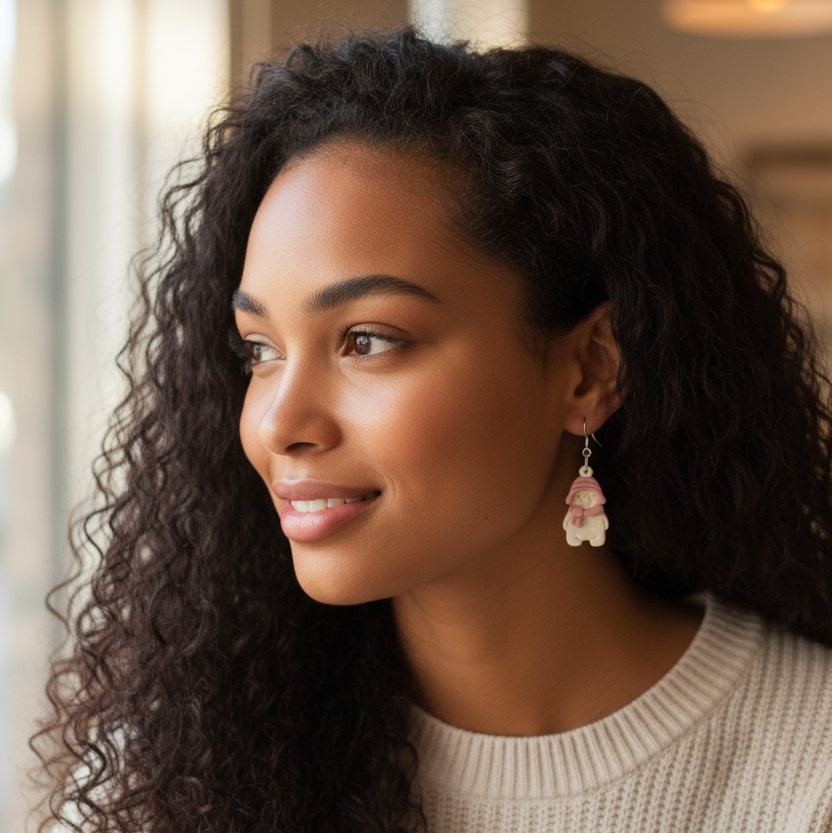 Polar Bear with Hat and Scarf Polymer Clay Earrings