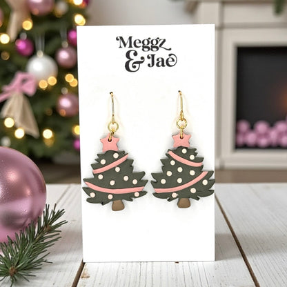 Garland with Star Christmas Tree Polymer Clay Earrings