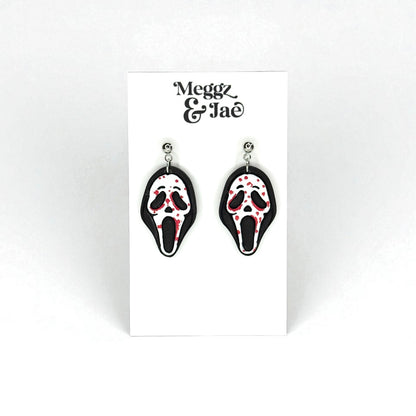 “Scary” movie ghost face polymer clay dangle earrings