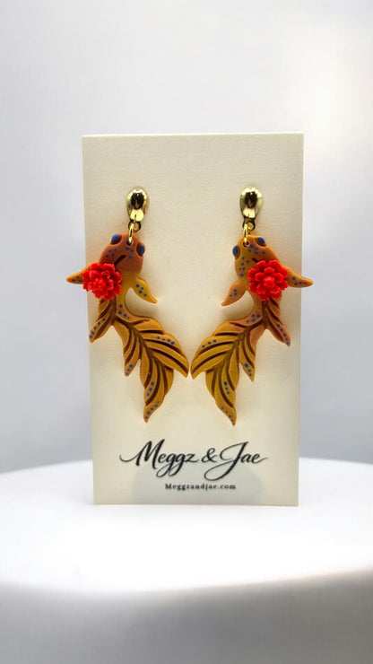Koi Fish Statement Earrings Handmade Polymer Clay Lightweight Dangle Earrings Meggz and Jae