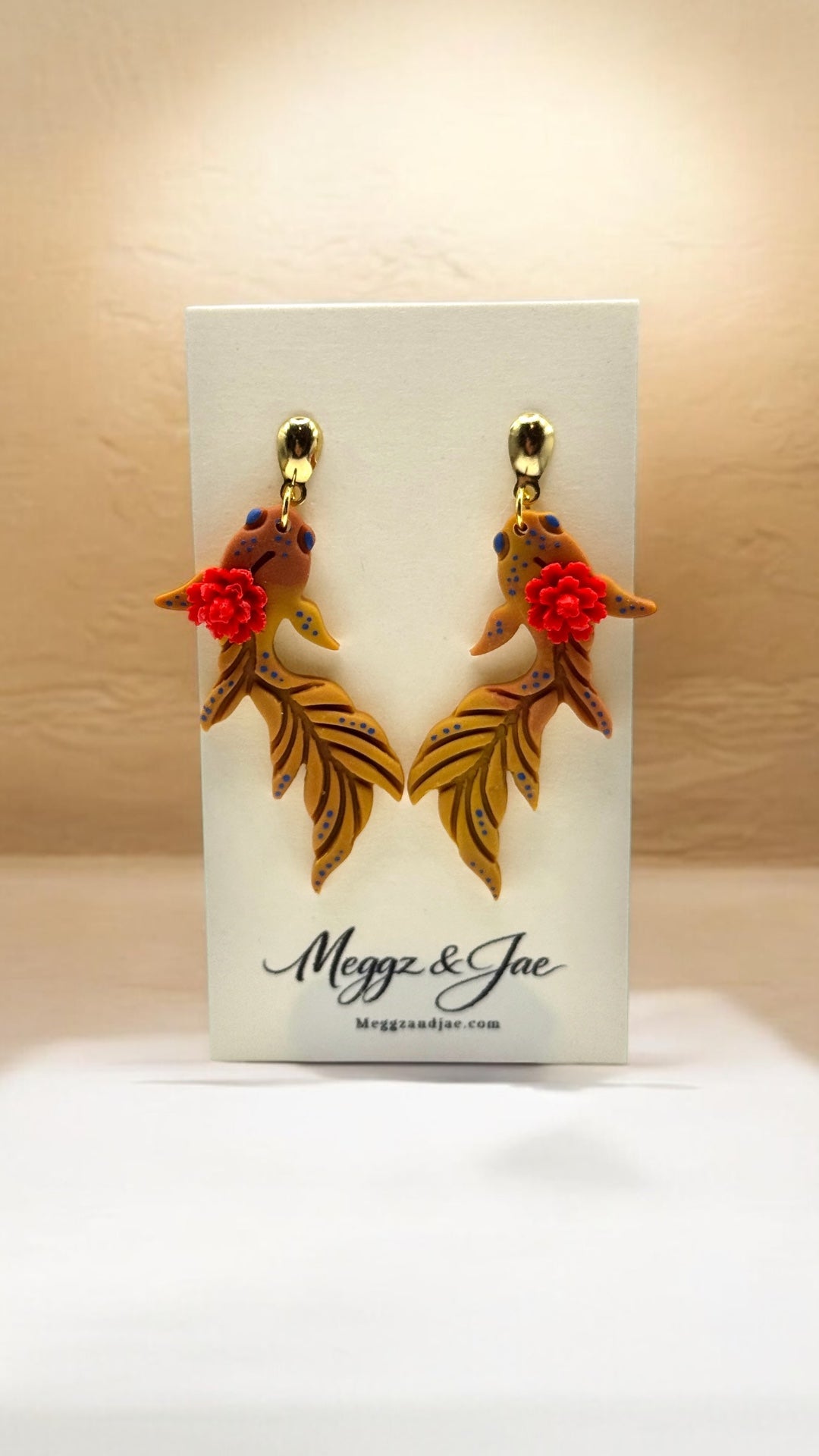 Koi Fish Statement Earrings Handmade Polymer Clay Lightweight Dangle Earrings Meggz and Jae
