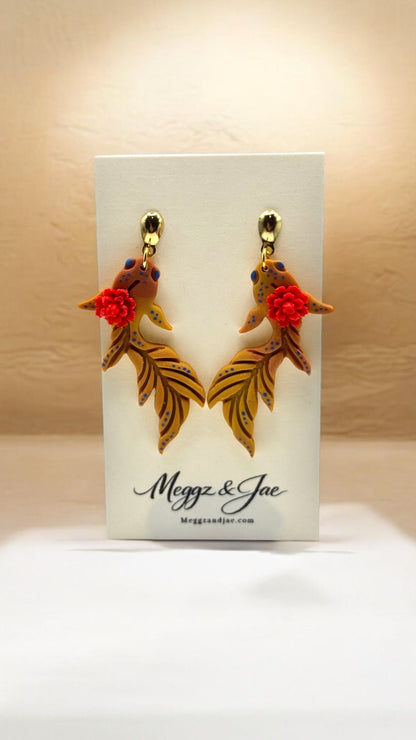 Koi Fish Statement Earrings Handmade Polymer Clay Lightweight Dangle Earrings Meggz and Jae