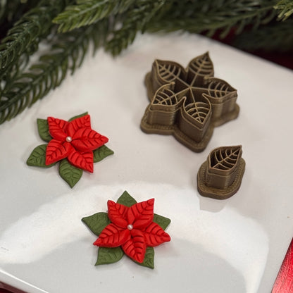 Christmas 2 piece poinsettia polymer clay cutter