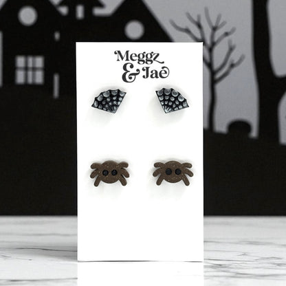 “Spider and Web” stud set polymer clay earrings