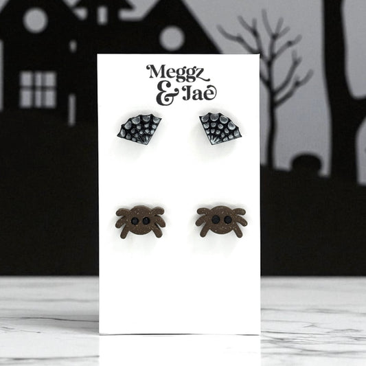 “Spider and Web” stud set polymer clay earrings