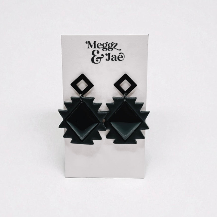 “Shaina” black geometric resin dangle
